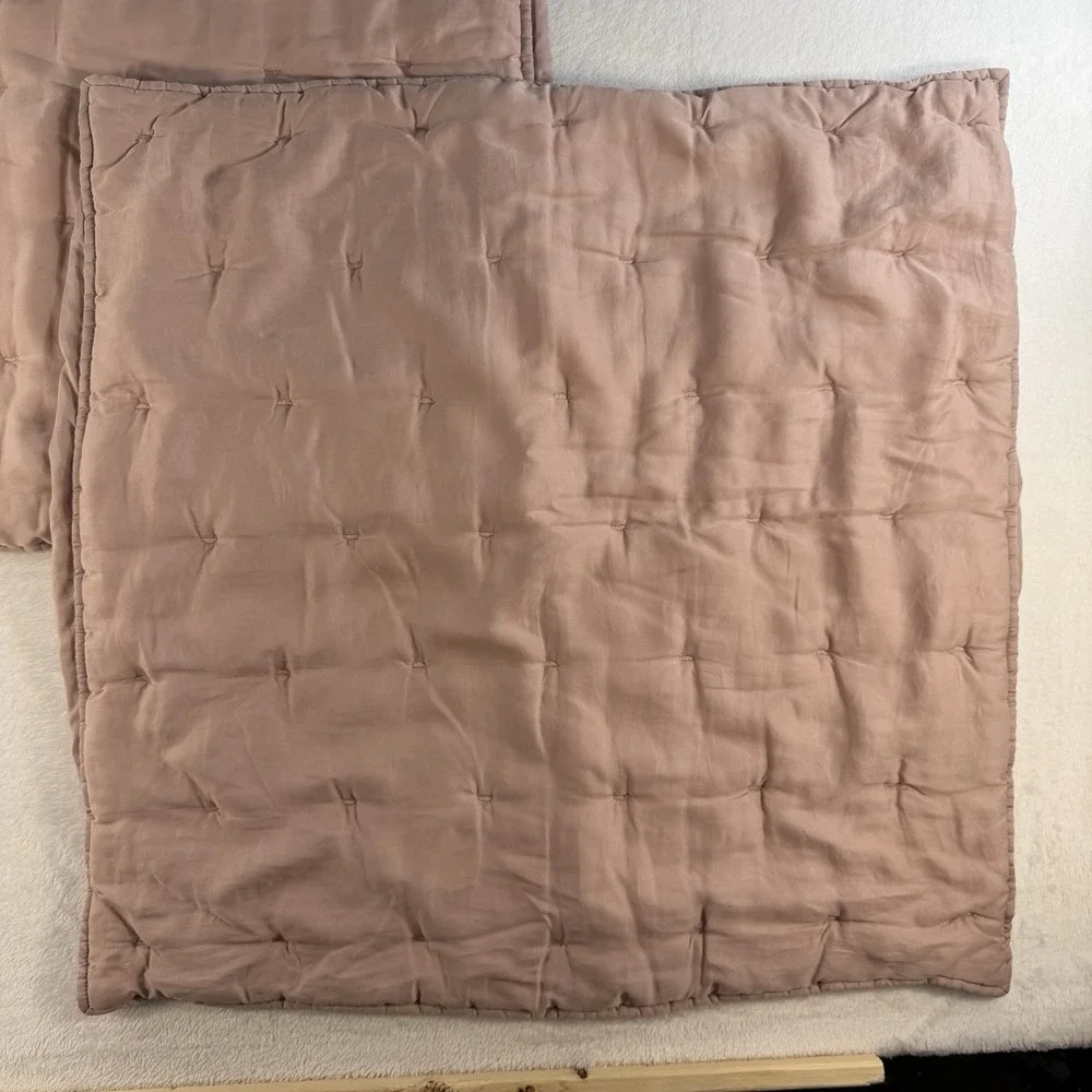 West Elm‎ Set Of 2 Lush Tack Stitch Euro Sham Pink Quilted Pillow Cover Bedding